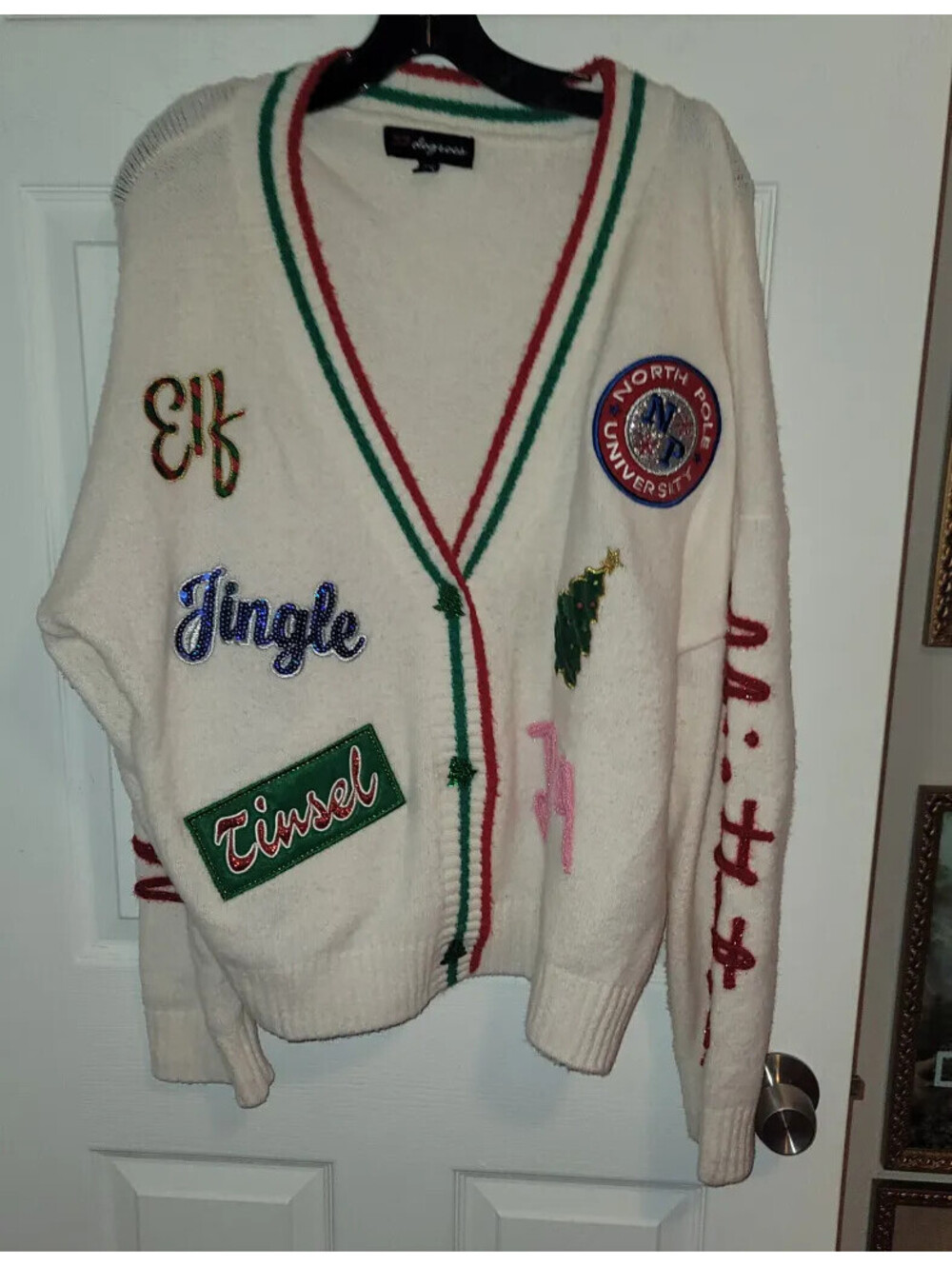 33 DEGREES WOMEN'S HOLIDAY ICONS FESTIVE GRAPHIC CARDIGAN, XXL - CREAM